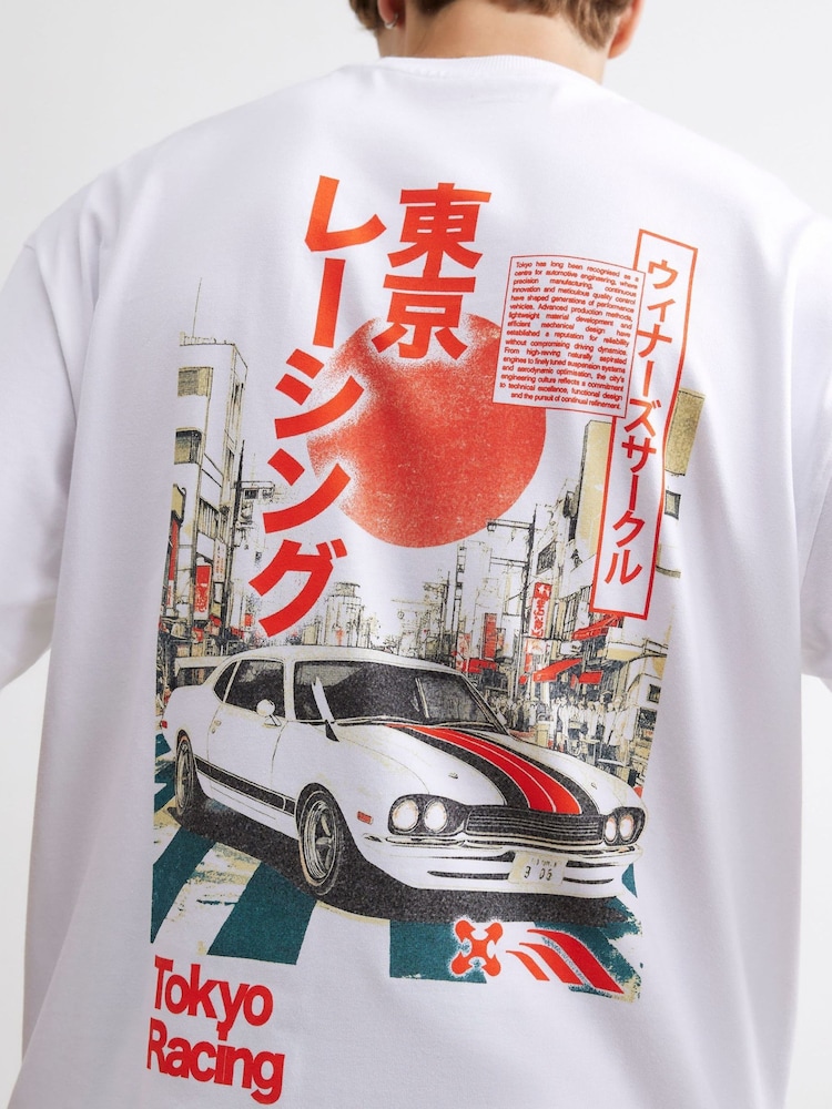 T Shirt oversize con auto giapponese di River Island - Immagine 1 di 4