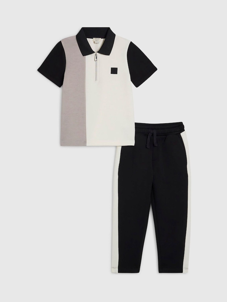 River Island Black Slim Fit Polo Shirt  & Trousers Set - Image 1 of 5