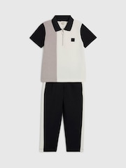 River Island Black Slim Fit Polo Shirt  & Trousers Set - Image 3 of 5