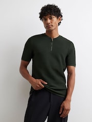 River Island Green Muscle Fit Textured Henley Polo Shirt - Image 1 of 4