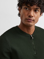 River Island Green Muscle Fit Textured Henley Polo Shirt - Image 4 of 4