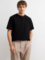 River Island Black Regular Fit Henley T-Shirt - Image 1 of 4