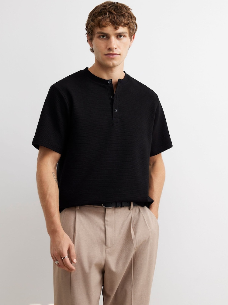 River Island Black Regular Fit Henley T-Shirt - Image 1 of 4
