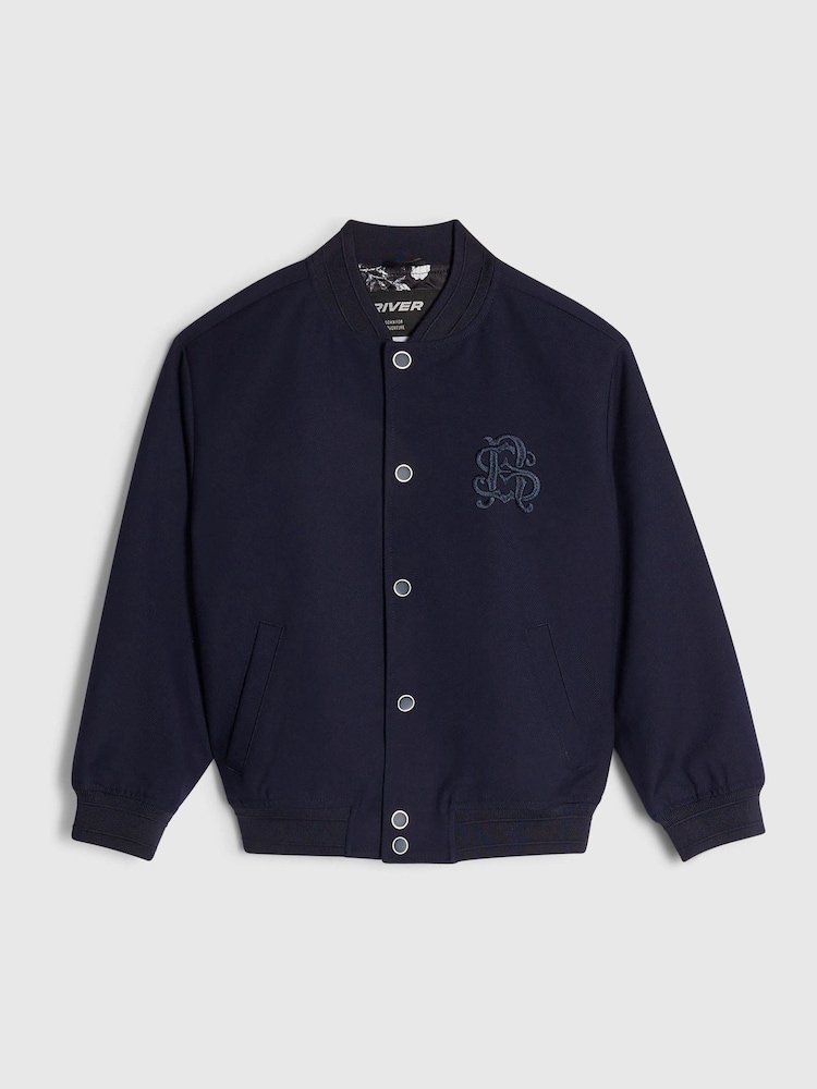 River Island Blue Twill Smart Bomber Jacket - Image 1 of 4 River Island Blue Twill Smart Bomber Jacket - Image 1 of 4