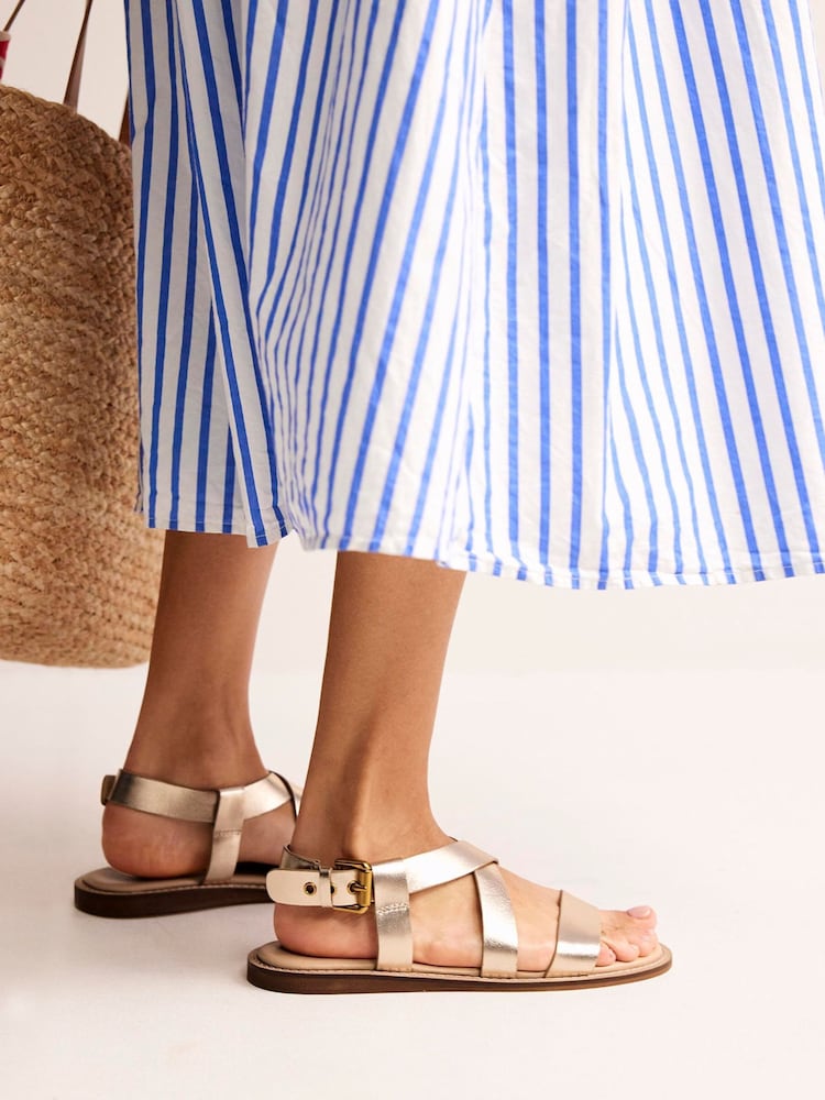 Boden Silver/Cream Cross Strap Flat Sandals - Image 2 of 5