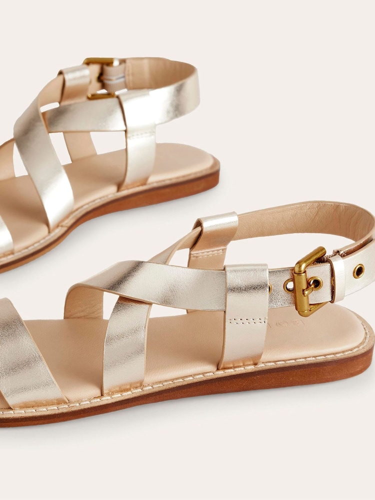 Boden Silver/Cream Cross Strap Flat Sandals - Image 5 of 5