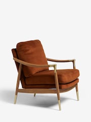 Soft Velvet Rust Brown Flinton Wooden Accent Chair - Image 6 of 10