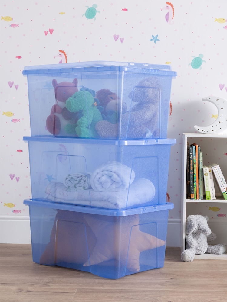 Wham Set of 3 Blue Crystal Sparkle 60L Boxes and Lids - Image 2 of 6