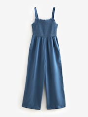 Denim Blue Shirred Wide Leg Jumpsuit - Image 5 of 6