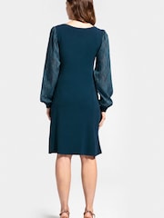 Hot Squash Blue Square Neck Jersey Dress with Chiffon - Image 2 of 3