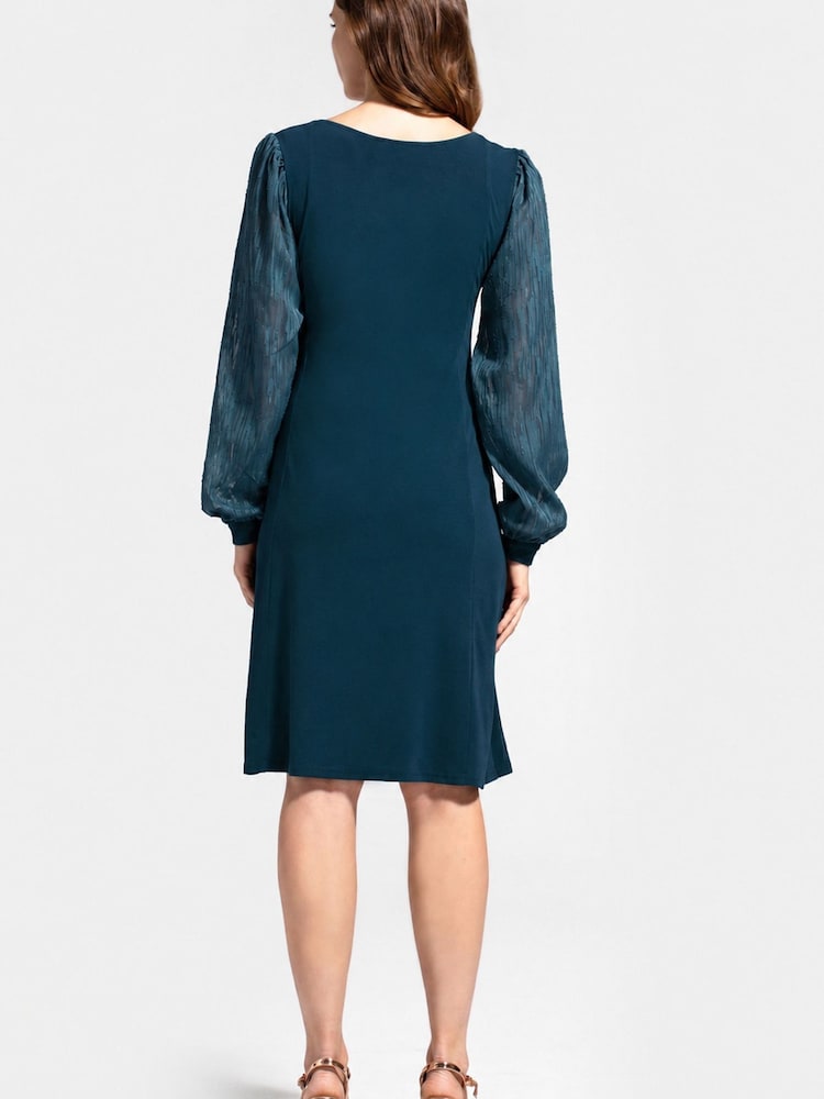 Hot Squash Blue Square Neck Jersey Dress with Chiffon - Image 2 of 3 Hot Squash Blue Square Neck Jersey Dress with Chiffon - Image 2 of 3