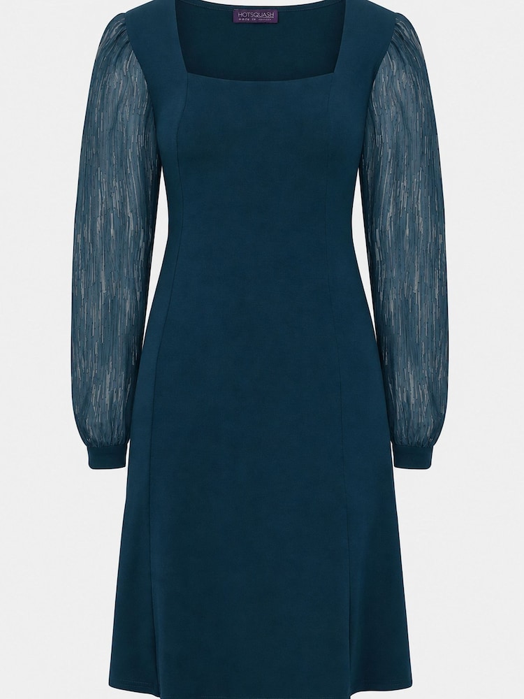 Hot Squash Blue Square Neck Jersey Dress with Chiffon - Image 3 of 3 Hot Squash Blue Square Neck Jersey Dress with Chiffon - Image 3 of 3