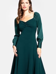 Hot Squash Green Fit N Flare Dress with Blouson Sleeves - Image 3 of 4