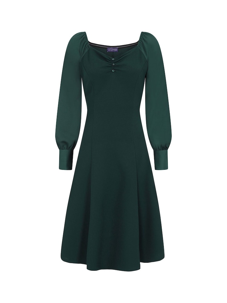 Hot Squash Green Fit N Flare Dress with Blouson Sleeves - Image 4 of 4 Hot Squash Green Fit N Flare Dress with Blouson Sleeves - Image 4 of 4
