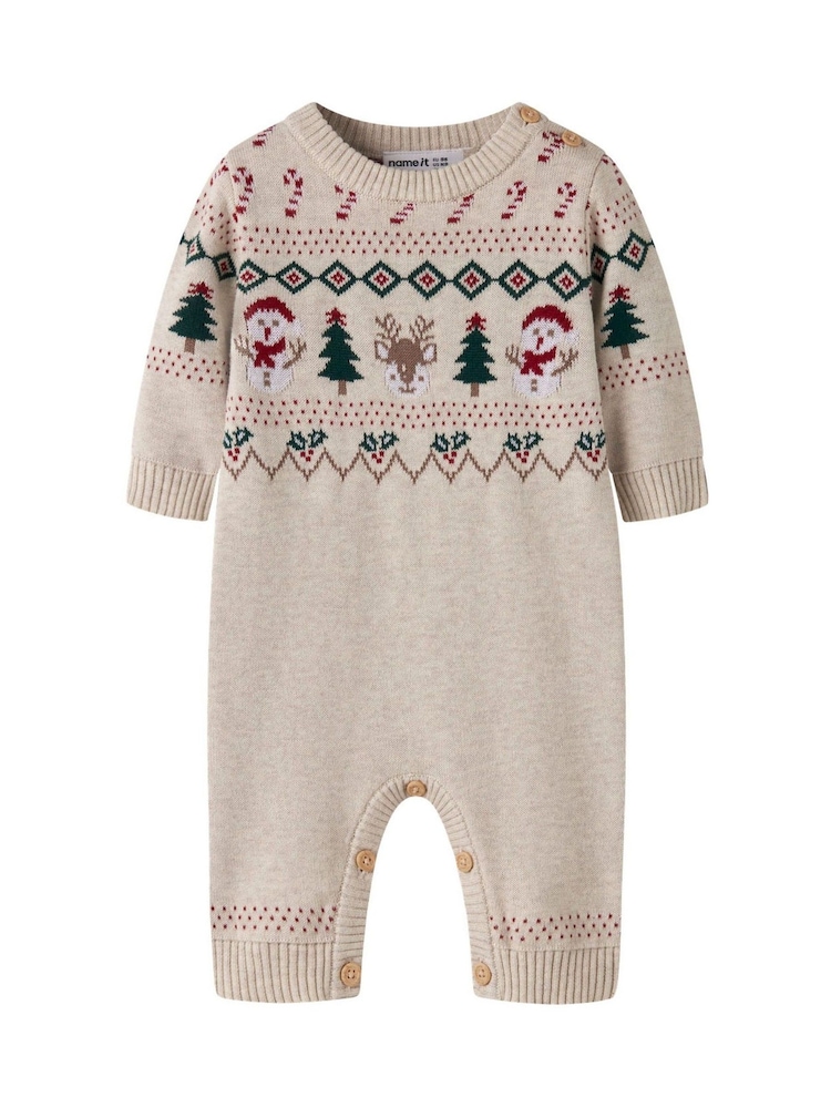 Name It Cream Baby Knitted Christmas Romper - Image 1 of 2