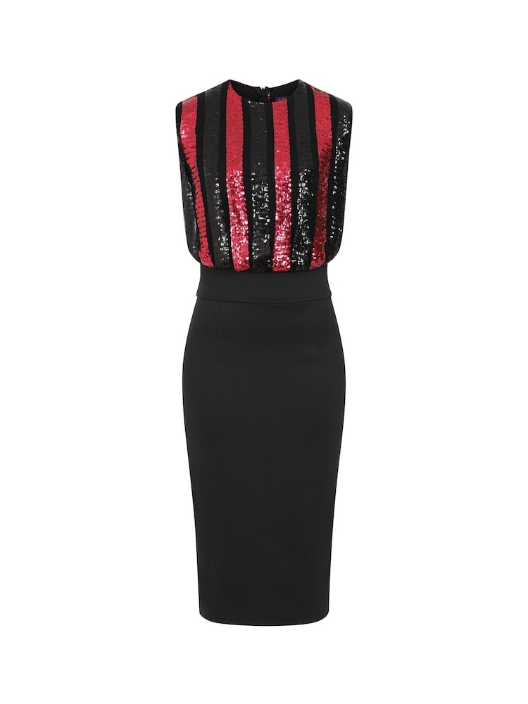 Hot Squash Red Sequin Bodice Ponte Dress - Image 3 of 3 Hot Squash Red Sequin Bodice Ponte Dress - Image 3 of 3