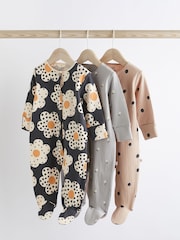 Neutral/Grey/Black Printed Baby Sleepsuits 3 Pack (0-3yrs) - Image 1 of 9