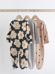 Neutral/Grey/Black Printed Baby Sleepsuits 3 Pack (0-3yrs) - Image 4 of 9