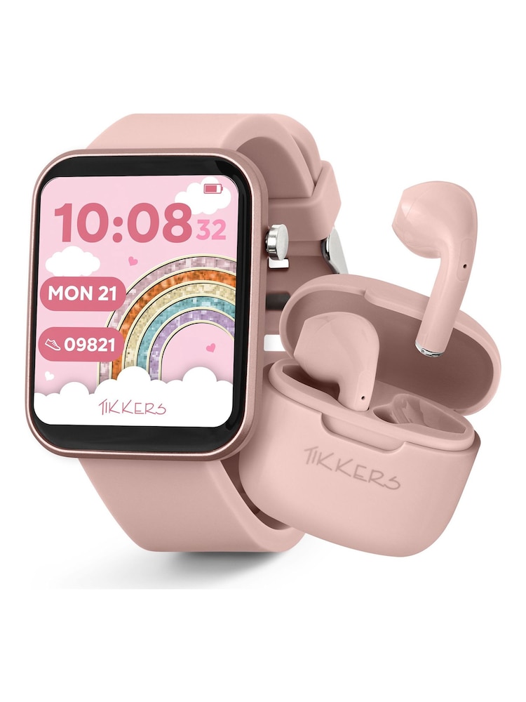 Tikkers Pink Smart Series 13 Silicone Strap Smart Watch & Earbuds Set - Image 1 of 6 Tikkers Pink Smart Series 13 Silicone Strap Smart Watch & Earbuds Set - Image 1 of 6