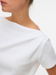 VERO MODA White Short Sleeve Cinched Waist Boat Neck Top - Image 2 of 5