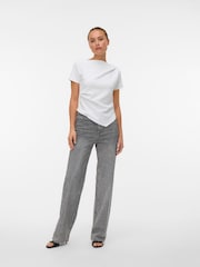 VERO MODA White Short Sleeve Cinched Waist Boat Neck Top - Image 3 of 5