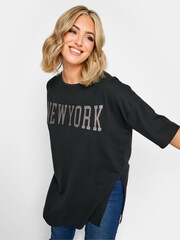Schwarz - Yours Curve T-Shirt mit geschlitztem Saum - Bild 3 von 4