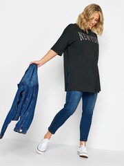 Schwarz - Yours Curve T-Shirt mit geschlitztem Saum - Bild 4 von 4