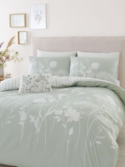 Catherine Lansfield Green Meadowsweet Floral Reversible Duvet Cover Set - Image 1 of 3