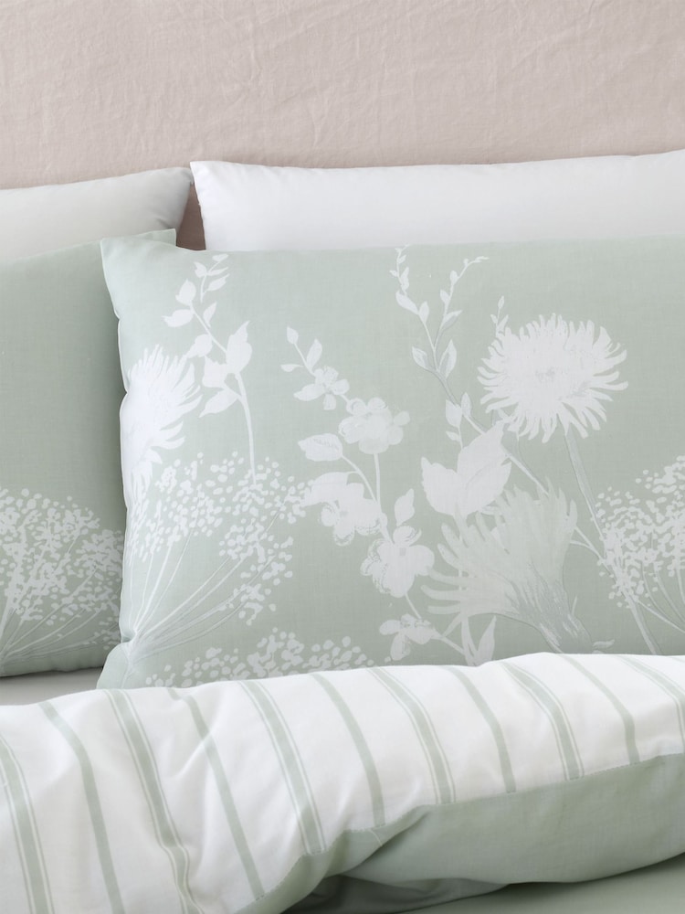 Catherine Lansfield Green Meadowsweet Floral Reversible Duvet Cover Set - Image 2 of 3