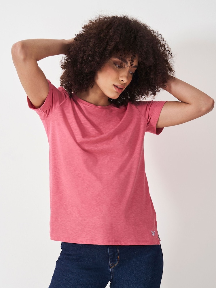 Crew Clothing Pink Dark Perfect Crew Slub 100% Cotton T-Shirt - Image 1 of 5