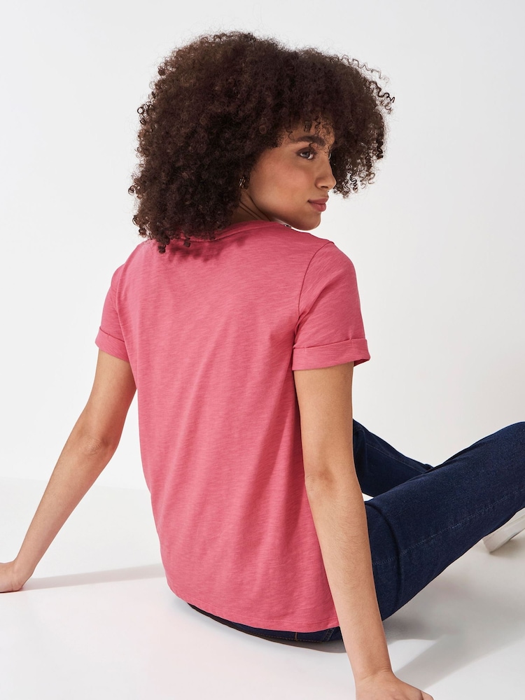 Crew Clothing Pink Dark Perfect Crew Slub 100% Cotton T-Shirt - Image 2 of 5