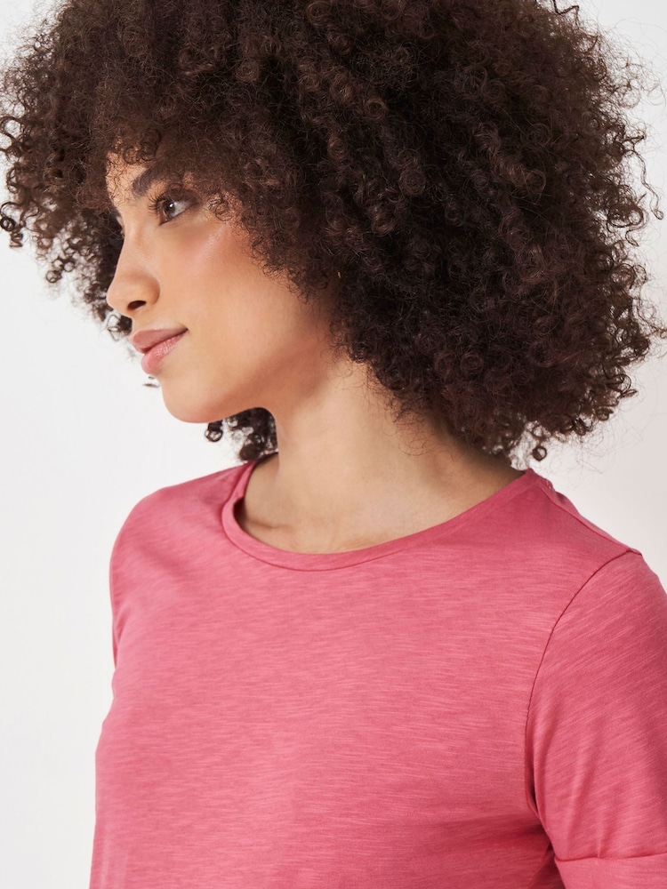 Crew Clothing Pink Dark Perfect Crew Slub 100% Cotton T-Shirt - Image 4 of 5
