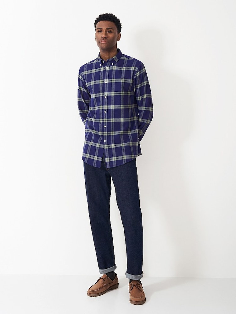 Crew Clothing Navy Stevenson Marl Check 100% Cotton Shirt - Image 1 of 4