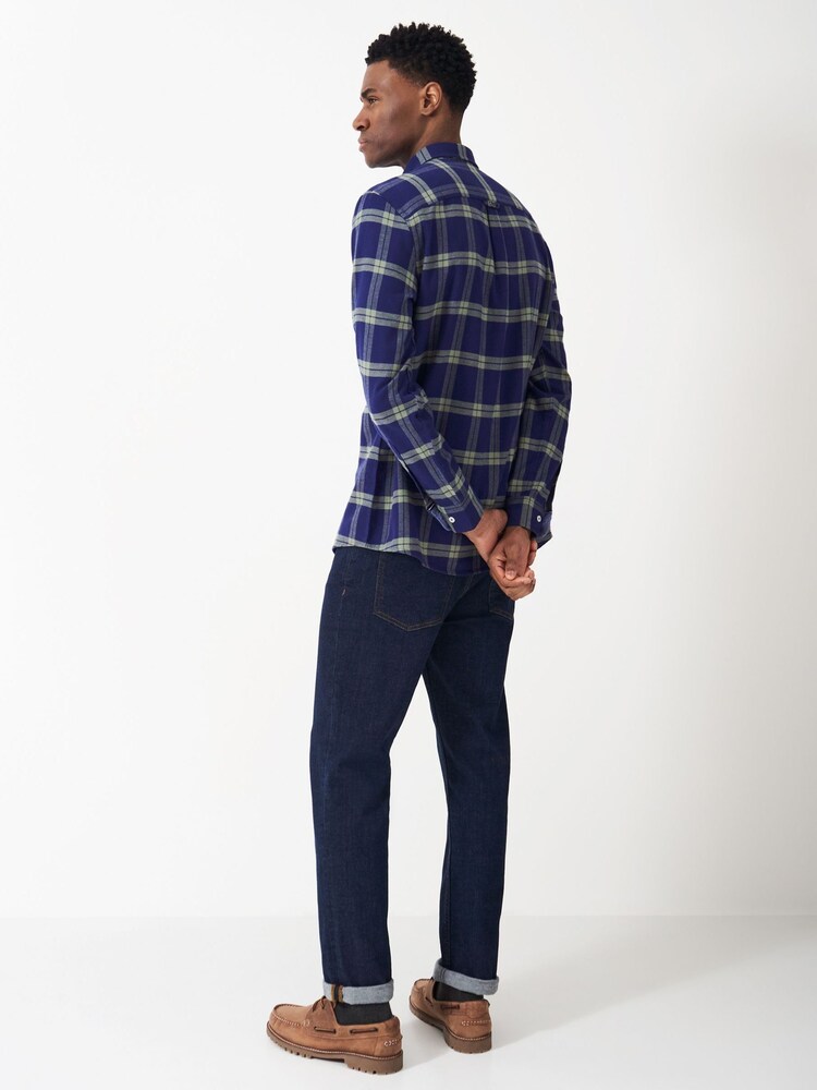 Crew Clothing Navy Stevenson Marl Check 100% Cotton Shirt - Image 2 of 4