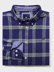 Crew Clothing Navy Stevenson Marl Check 100% Cotton Shirt - Image 4 of 4