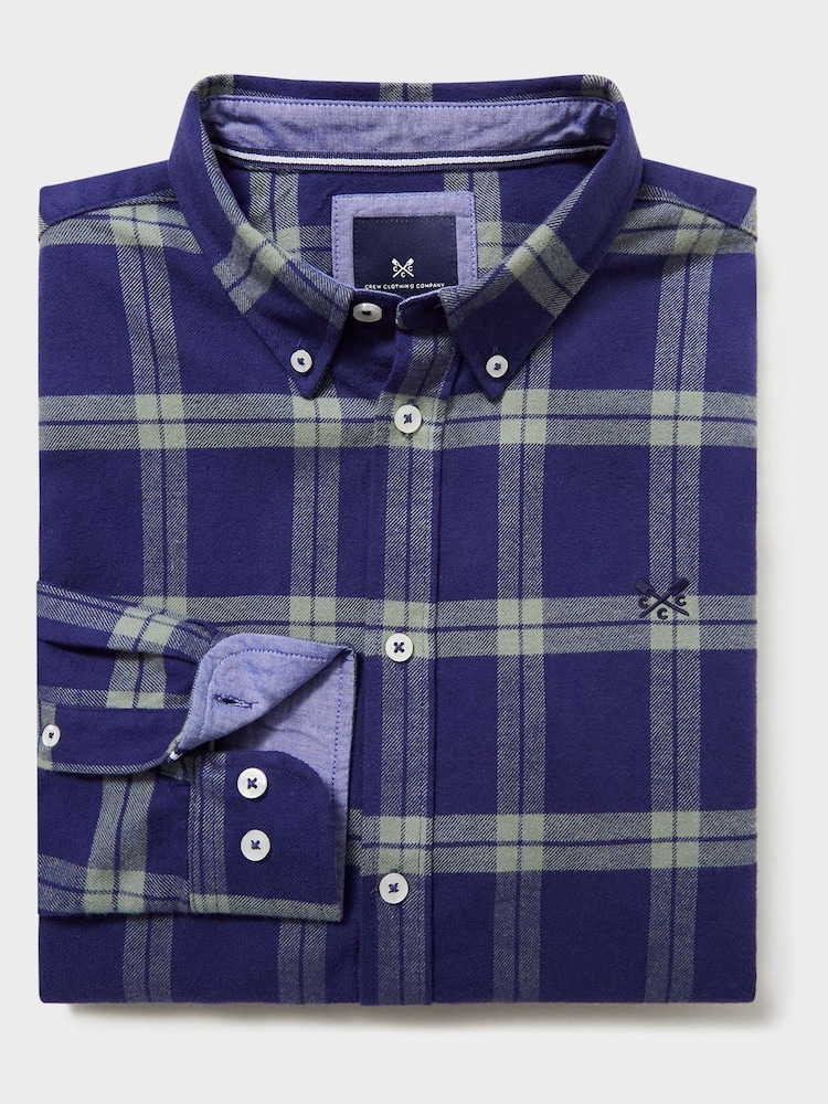 Crew Clothing Navy Stevenson Marl Check 100% Cotton Shirt - Image 4 of 4