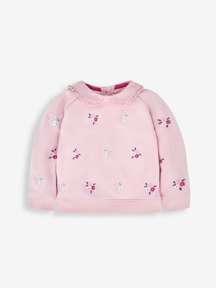 JoJo Maman Bébé Pink Mouse Embroidered Jersey Sweatshirt With Collar - Image 1 of 3 JoJo Maman Bébé Pink Mouse Embroidered Jersey Sweatshirt With Collar - Image 1 of 3