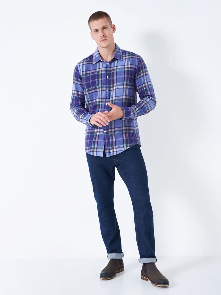 Crew Clothing Blue Kipling Flannel Check 100% Cotton Shirt - Image 2 of 5