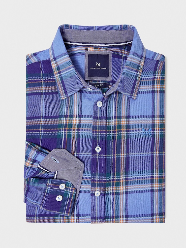 Crew Clothing Blue Kipling Flannel Check 100% Cotton Shirt - Image 5 of 5