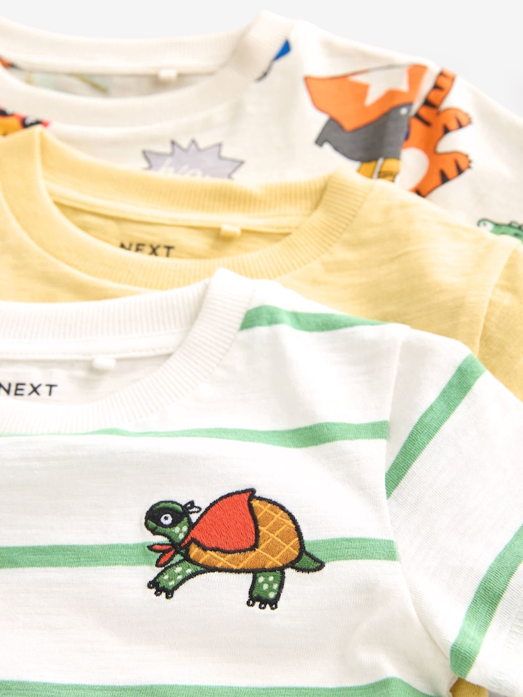 Yellow/Green 100% Cotton Short Sleeve Character T-Shirts 3 Pack (3mths-7yrs) - Image 4 of 4 Yellow/Green 100% Cotton Short Sleeve Character T-Shirts 3 Pack (3mths-7yrs) - Image 4 of 4