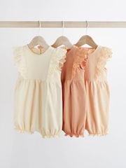 Pink/Cream Broderie Baby 100% Cotton Rompers 3 Pack - Image 1 of 11