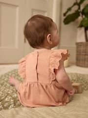 Pink/Cream Broderie Baby 100% Cotton Rompers 3 Pack - Image 3 of 11