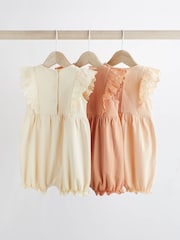 Pink/Cream Broderie Baby 100% Cotton Rompers 3 Pack - Image 5 of 11