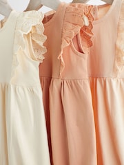 Pink/Cream Broderie Baby 100% Cotton Rompers 3 Pack - Image 6 of 11