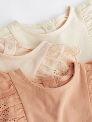 Pink/Cream Broderie Baby 100% Cotton Rompers 3 Pack - Image 7 of 11