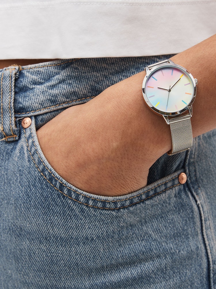 Silver Tone Mesh Rainbow Watch - Image 1 of 4