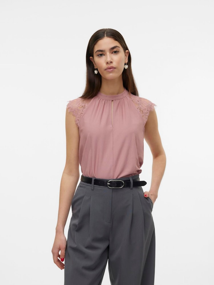 VERO MODA Purple Sleeveless Lace Trim Top - Image 1 of 5 VERO MODA Purple Sleeveless Lace Trim Top - Image 1 of 5