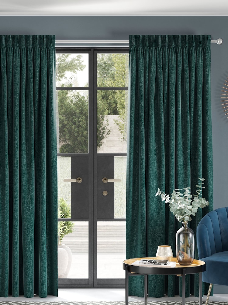 Dark Teal Green Chenille Made to Measure Curtains - Image 1 of 9