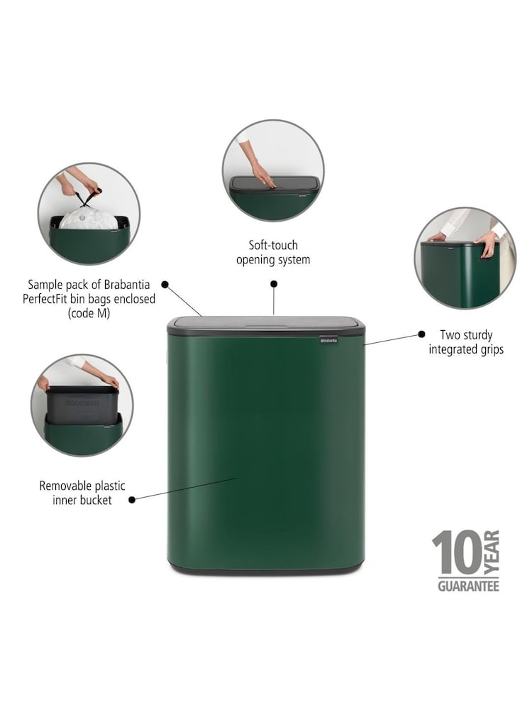 Brabantia Pine Green Bo Touch 60L Bin - Image 6 of 6