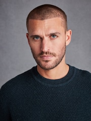 Green Regular Signature Lambswool Textured Crew Jumper - Image 1 of 10